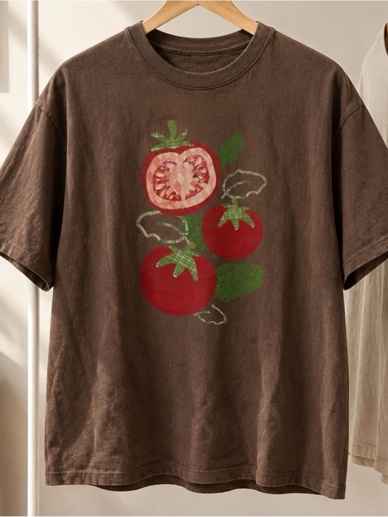 Gildan Tops - Gildan Brown Tee with Red Tomato Graphic